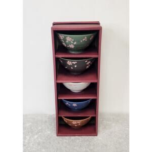 NIB KAFUH Japan Porcelain Sakura Cherry Blossom Rice Bowl-Set of 5